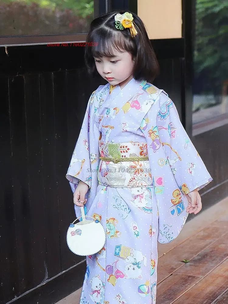 2026 children kimono japanese dress national flower print yukata bathrobe kimono clothing haori uniform japan costume cosplay