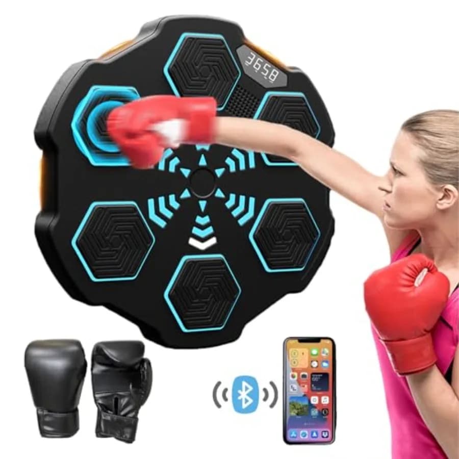 Bluetooth Smart Wall Mounted Music Box Trainer with Integrated Gloves and Electronic Target for Home and Gym