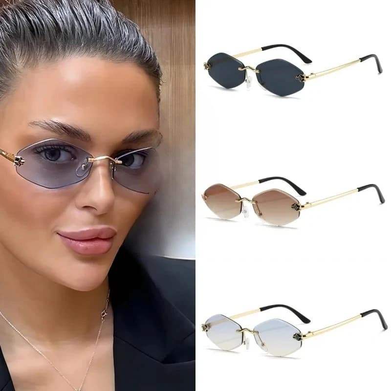 Sunglasses with Frameless Cut Edge Sunglasses Custom Diamond Shaped Diamond Leopardized Sunglasses UV400 with Small Frame UV Resistant New