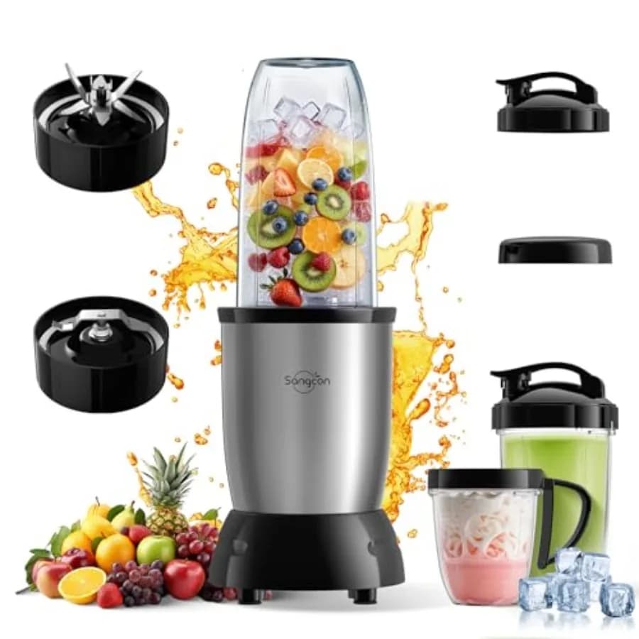 Frullatore per Smoothie da 1000W per Cucina, Senza BPA, con Bicchieri da 24oz/19oz/10oz, Frullatore Personale Portatile Migliorato per Smoothie, Frullati e Bevande Congelate
