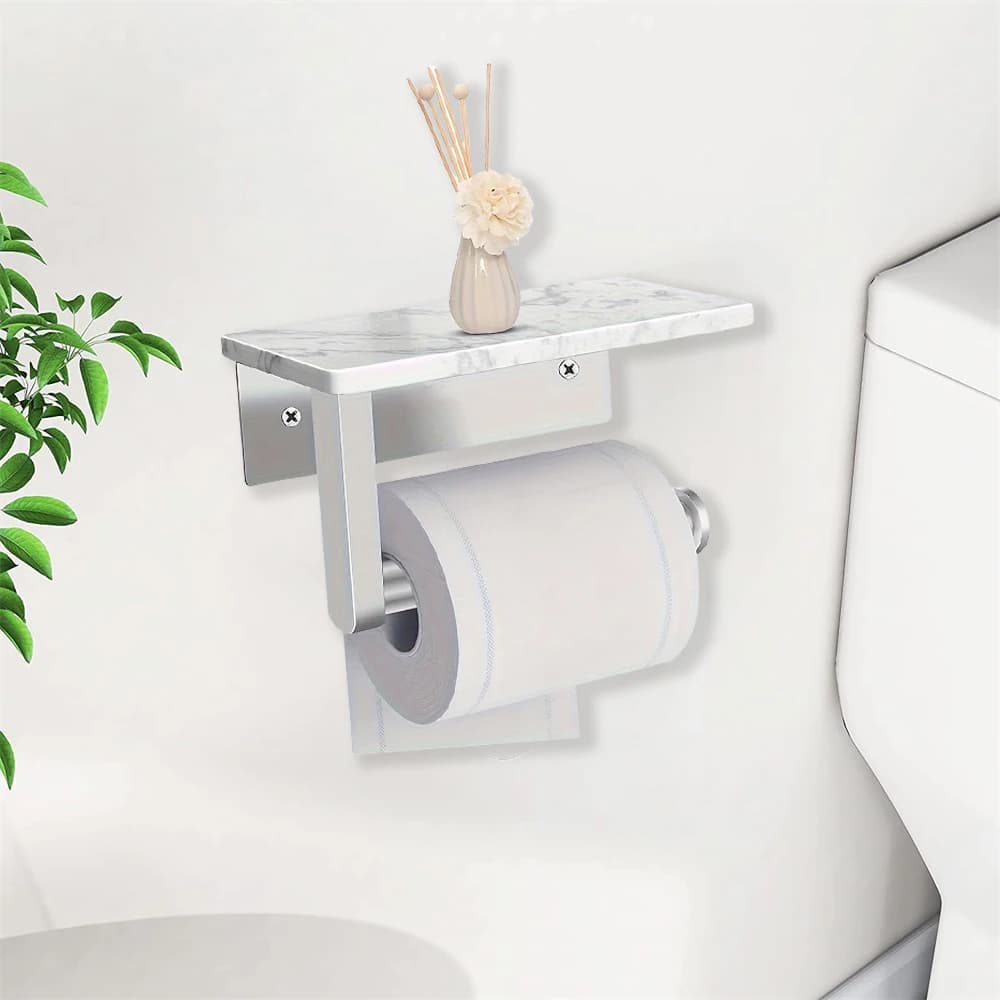 Porta asciugamani di carta in acciaio inossidabile con ripiano in marmo WC bagno telefono cellulare portarotolo appeso accessori da bagno