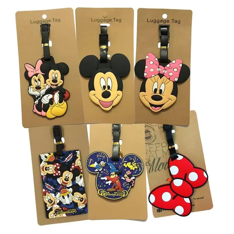 Set di 6 Etichette per Bagagli Mickey e Minnie, Accessori da Viaggio in Silicone, Porta Indirizzo per Valigie, Etichetta Portatile per Bagagli