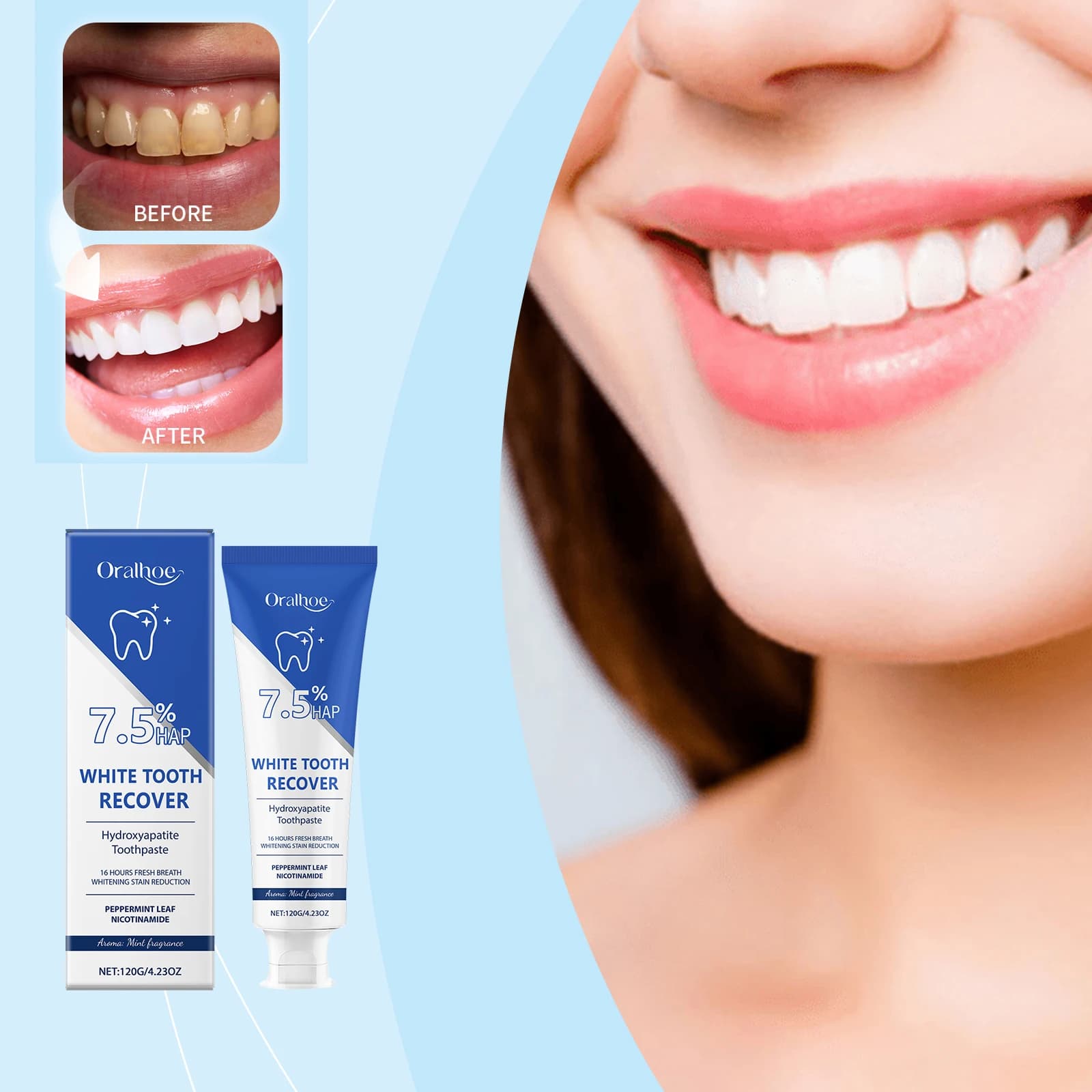 ORALHOE toothpaste at Idrossiapatite 7.5% for Whitening Tooths, Oral Hygiene, Elimination Odori, Cleaning Tartarus and Macchie, Whitening Tooths