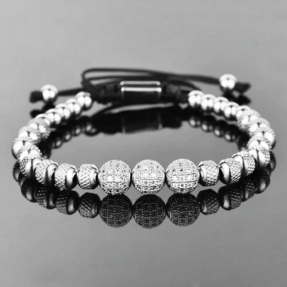 Bracciale da uomo lussuoso e minimalista - con microperline di zirconia cubica da 6 mm, adatto per l'uso quotidiano da parte degli uomini