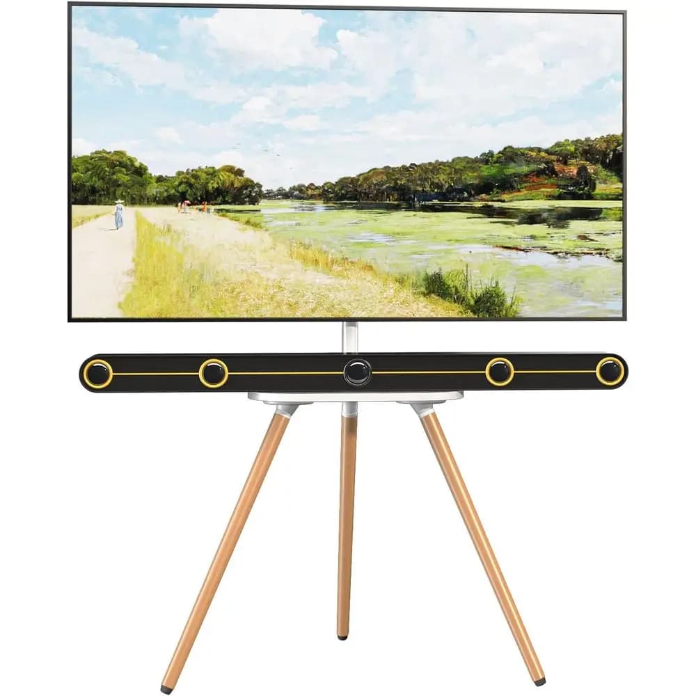 TV stand Portable Swivel with Wood Tray, Height Adjustable, Loading Maximum 35 kg, VESA Maximum 400x400 mm, White