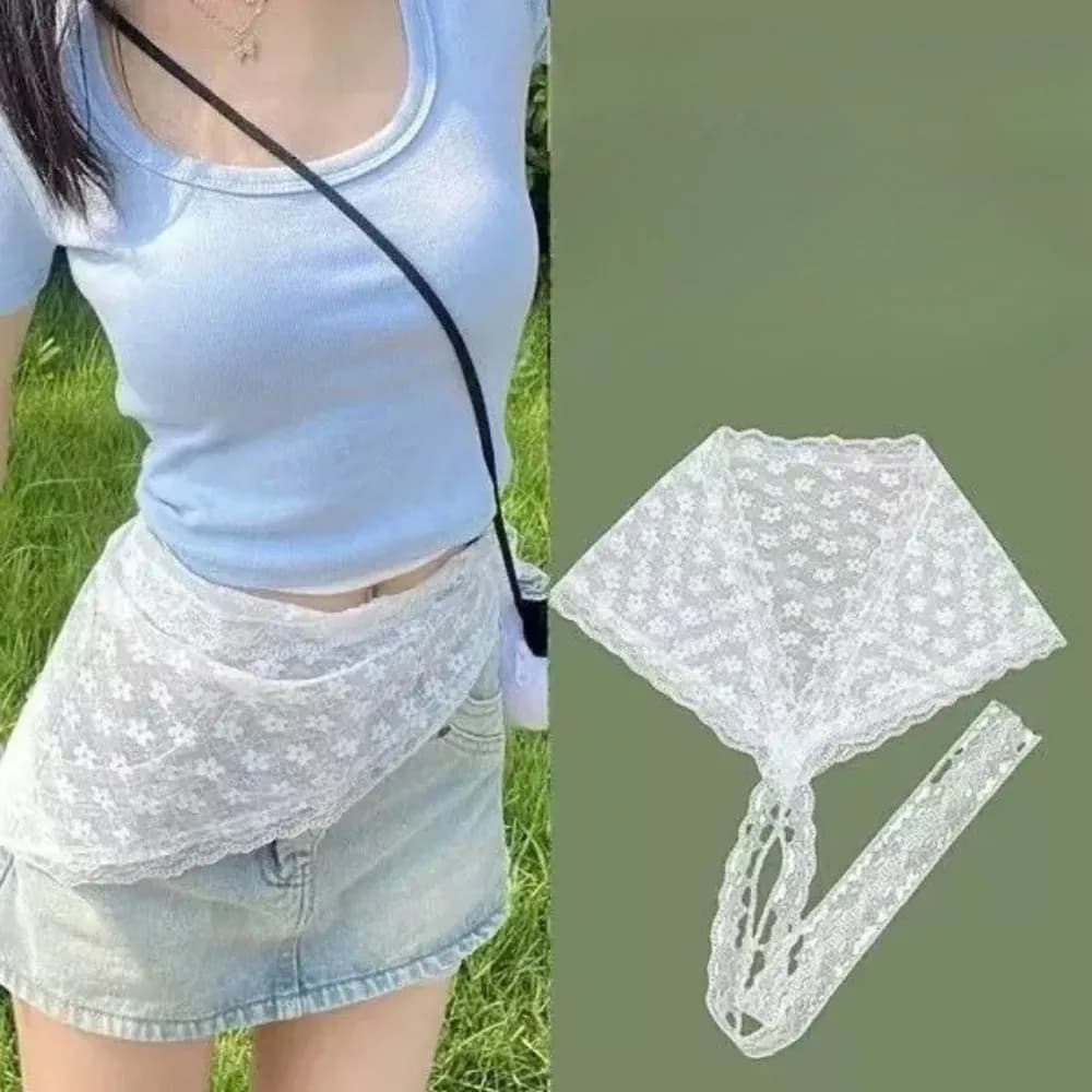 Cintura in pizzo alla moda con orlo triangolare a sciarpa, cintura decorativa da donna per gonna a strati