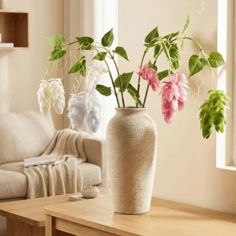 Real Touch Artificial Hops Branch Tendrils Flexible Hanging Virginia Creeper Natural Appearance 3 Heads Hops Plant Stem