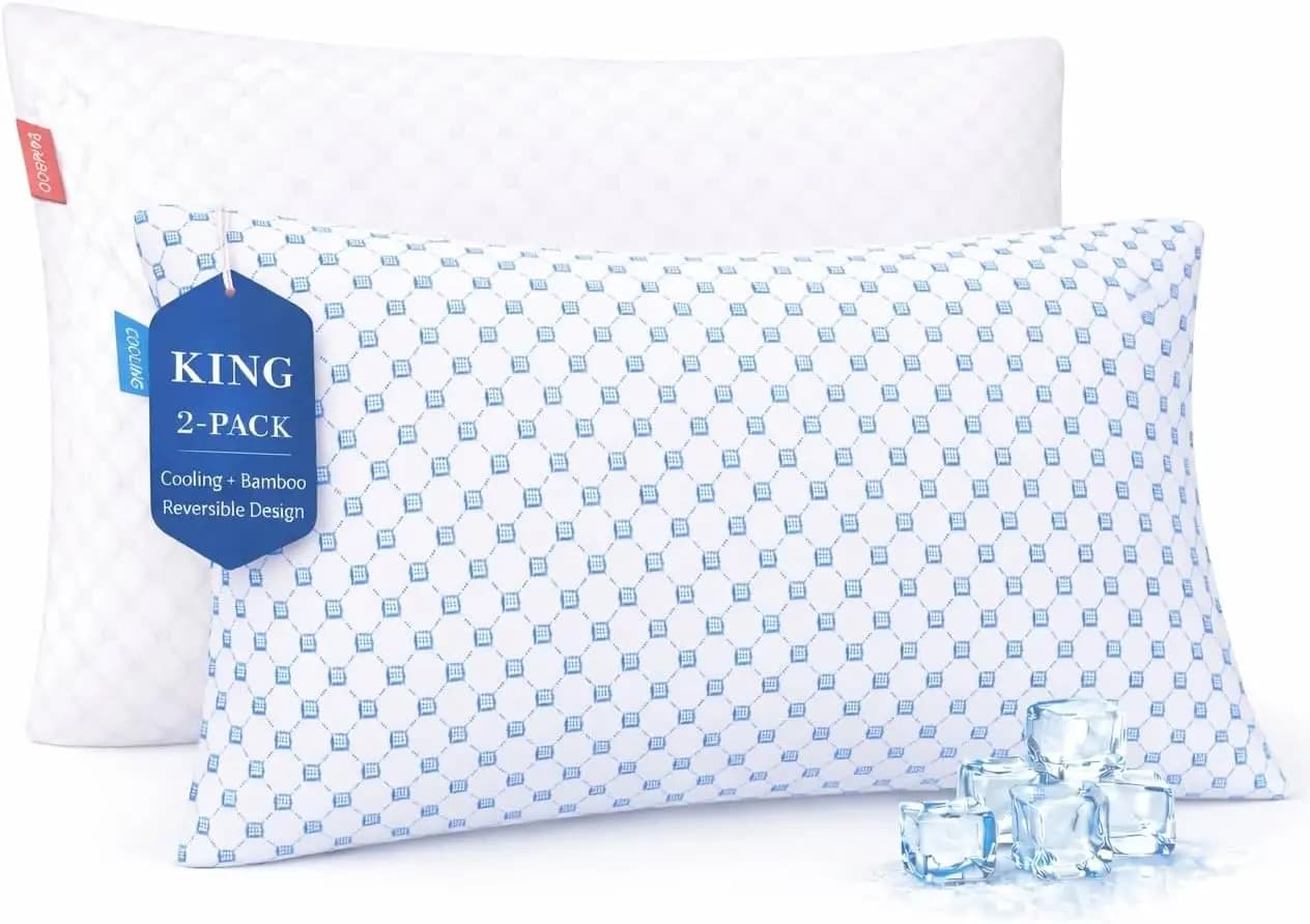 Cuscino Rinfrescante King Size per Dormire, Confezione da 2, Set di 2 Cuscini in Memory Foam Sfilacciato, Cuscini in Gel Freddo Regolabili per Chi Soffre il Caldo Durante il Sonno