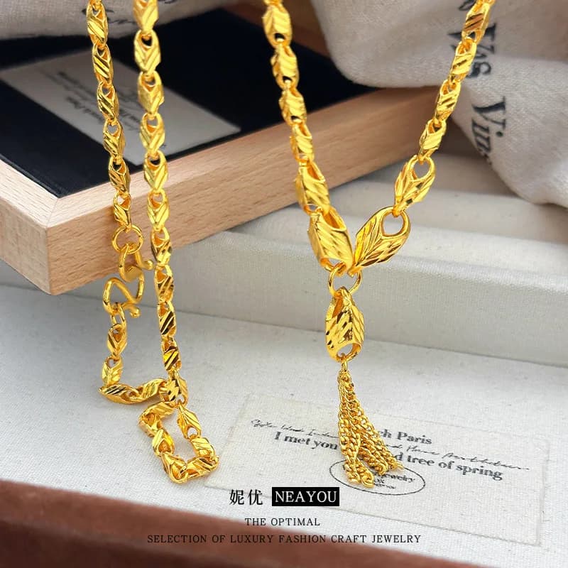 Nappe di semi di melone fiore 9999 Collana in vero oro 24 carati per donna Collana di fascia alta di lusso leggera di nicchia