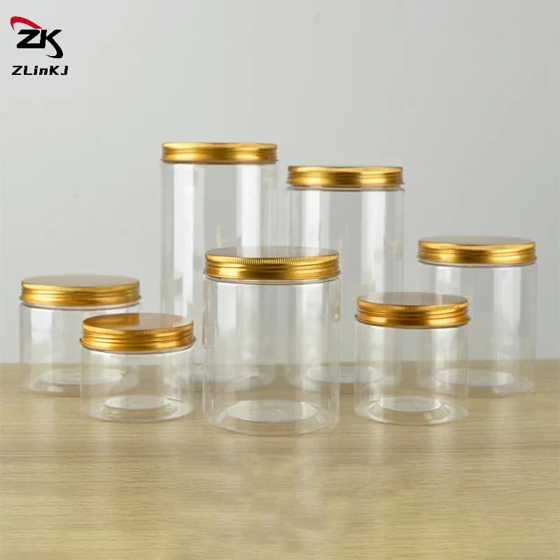 1Pcs Transparent Packing Bottle Aluminum Lid Sealed Jar PET Plastic Food Grade Storage Candy Snacks Tea Preservation Jars.