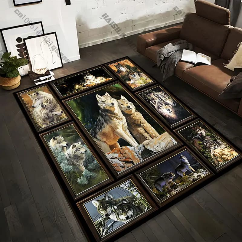 Carpets printed with wolf pattern in 21 different sizes, ideal as yoga mats for adults, decorations for the living room or customized zerbini.