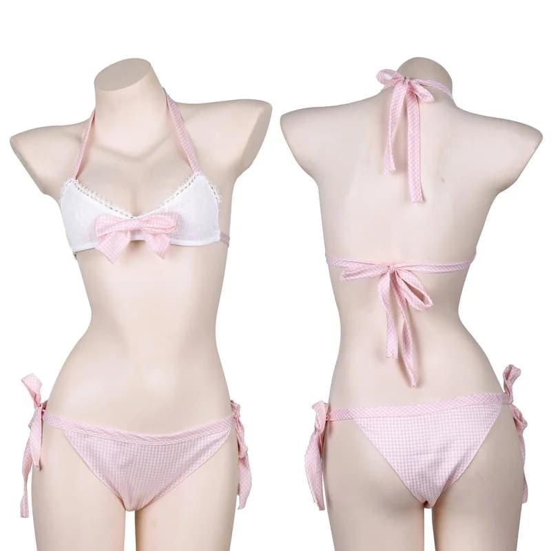 Lolita dolce reggiseno intimo Sexy e mutandine Set costume da bagno Kawaii rosa bianco Bikini vestito per le donne costumi Cosplay Lingerie calda