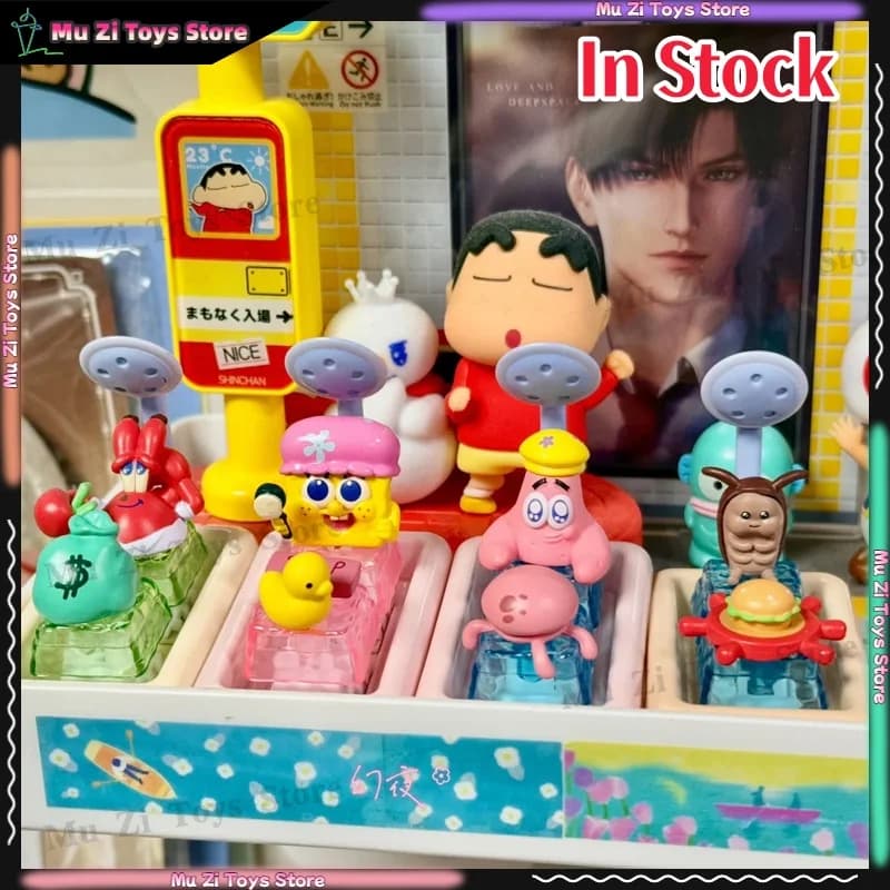 pongeBob SquarePants Keychain Blind Box Movie Collection Mr Krabs Squidward Figure Doll Cute Collectible Toy Gift for Fans