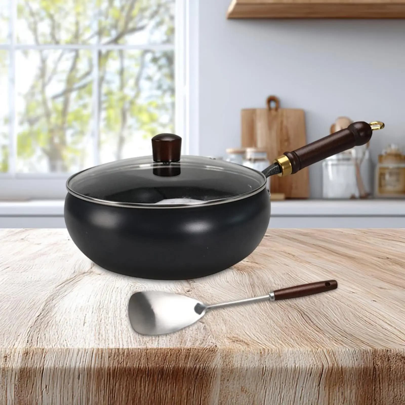 Wok pan to Bottom Plate in Refined Iron, Anti-stick, Universal for Induction Plans and Kitchen