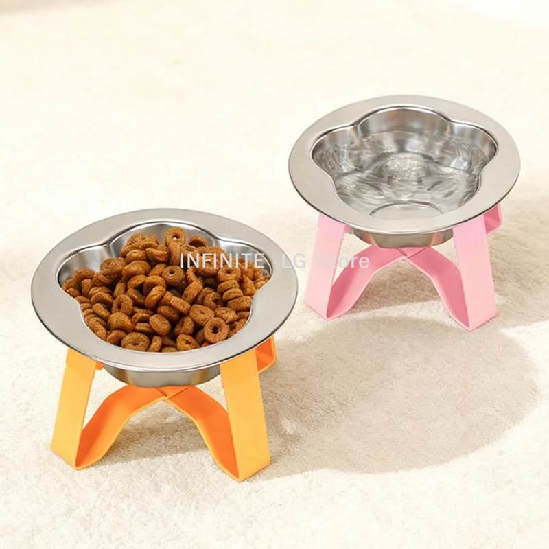 Ciotole Rialzate per Gatti, Ciotola per Cibo in Acciaio Inox 304 Antiurto, Accessori per Animali Domestici per Cuccioli e Gatti INFINITE -LG
