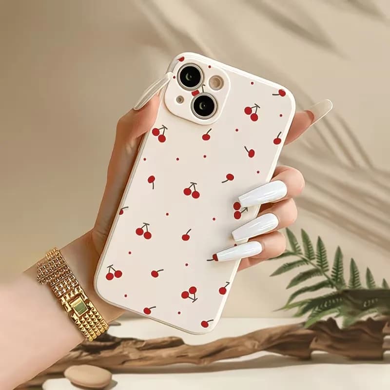 Cherry Pattern Phone Case For iPhone 17 16 15 14 13 12 11 Pro XS Max X XR 6 7 8 Plus Mini Air 17e 16e Matte Soft Silicone Cover
