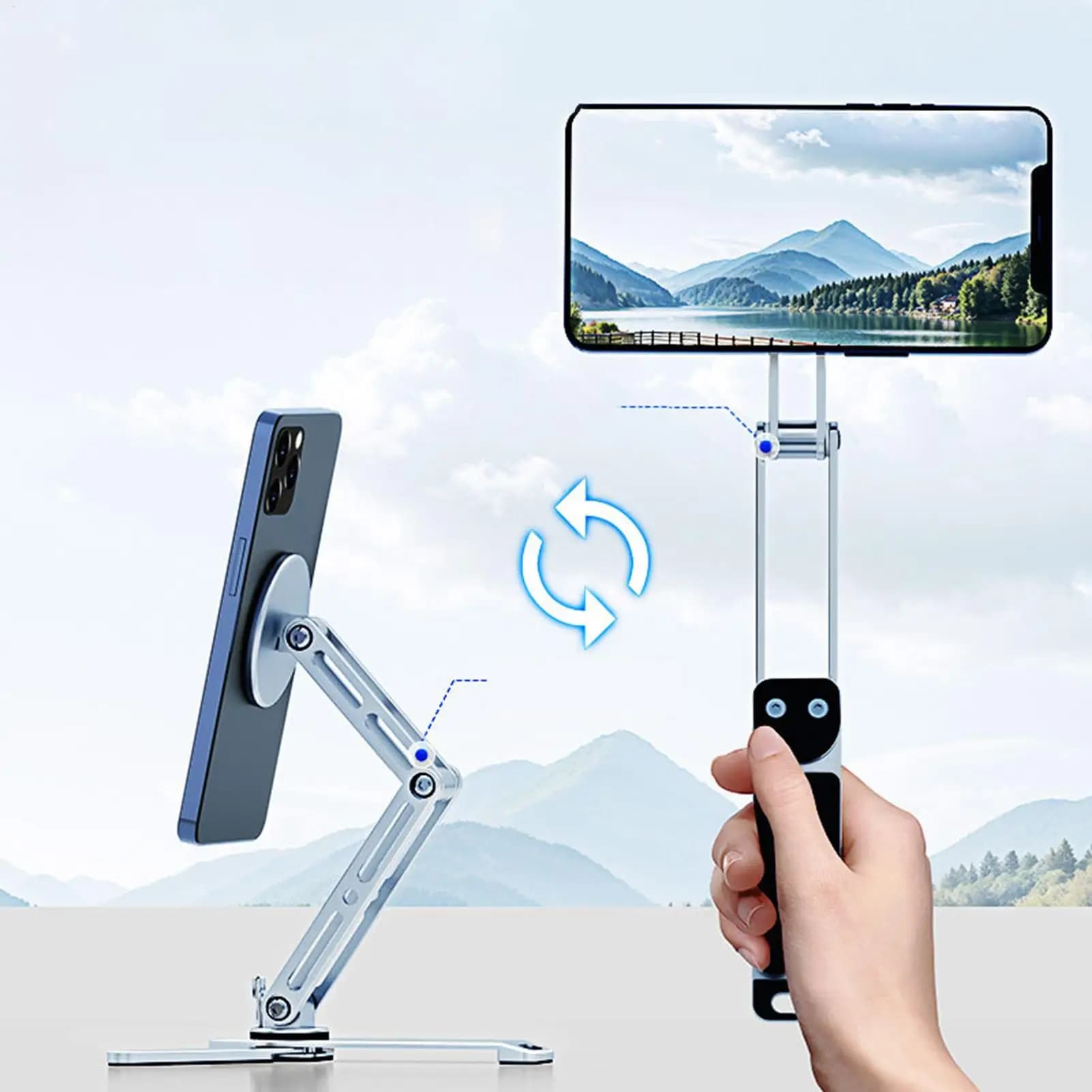Treppiede magnetico per telefono Rotazione a 360 gradi Supporto magnetico per telefono Pieghevole portatile Selfie Stick Accessori elettronici per i viaggi