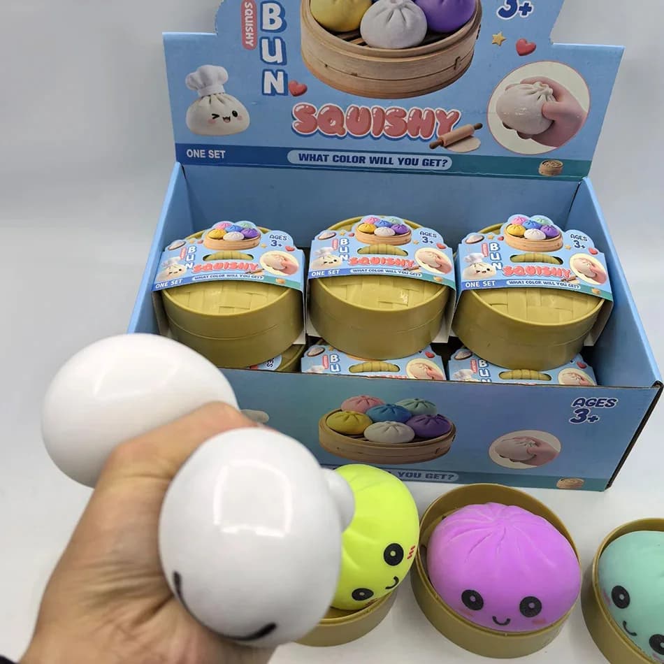Squishy antistress a forma di raviolo colorato, giocattolo sensoriale fidget, simulazione cibo, squishy a forma di panino con vaporiera, palla di pasta da schiacciare, regalo
