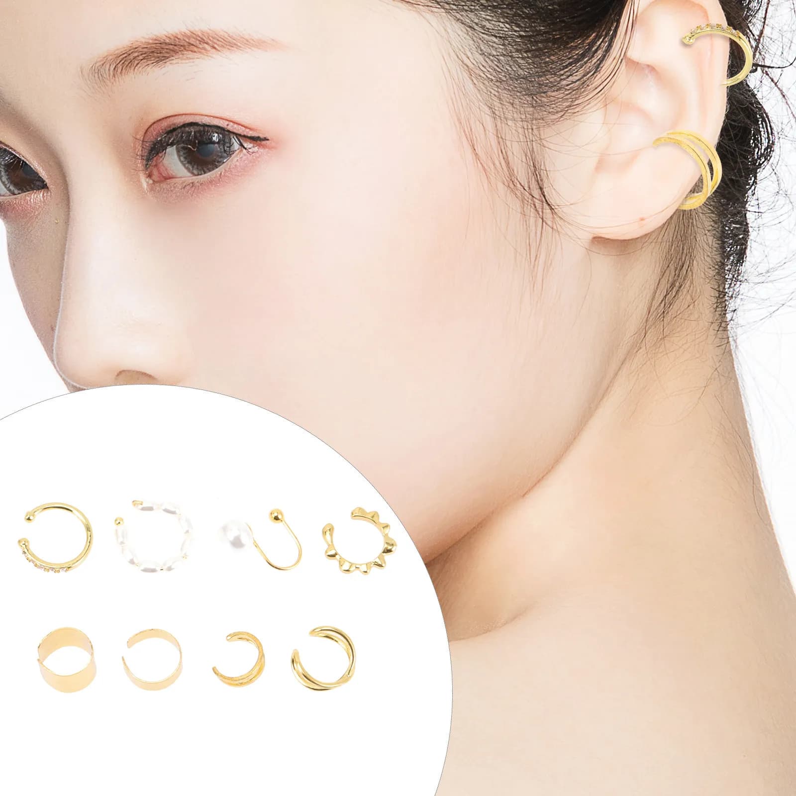 Set di 8 Anelli da Naso e Orecchini a Clip per Donne, Gioielli per il Corpo Senza Piercing in Oro per Feste, Matrimoni, Pasqua, Compleanni, Moda