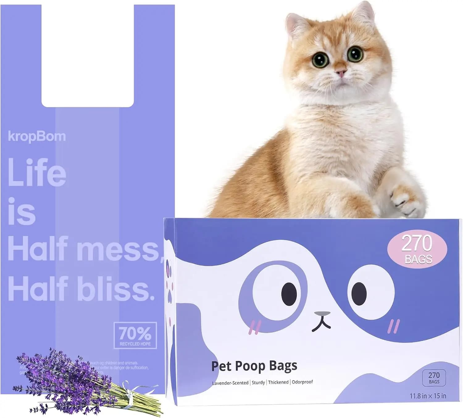 270 Sacchetti per Lettiera per Gatti Profumati alla Lavanda con Manici, Sacchetti per Rifiuti di Animali Domestici Extra Spessi e Impermeabili