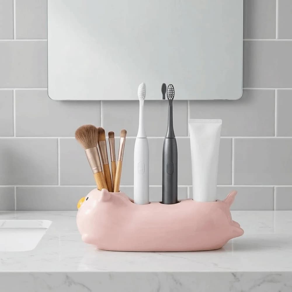 Maialino Shape Electric Toothbrush holder, Spacious Ceramic Holder, Decorative Raincoat for Lavabo
