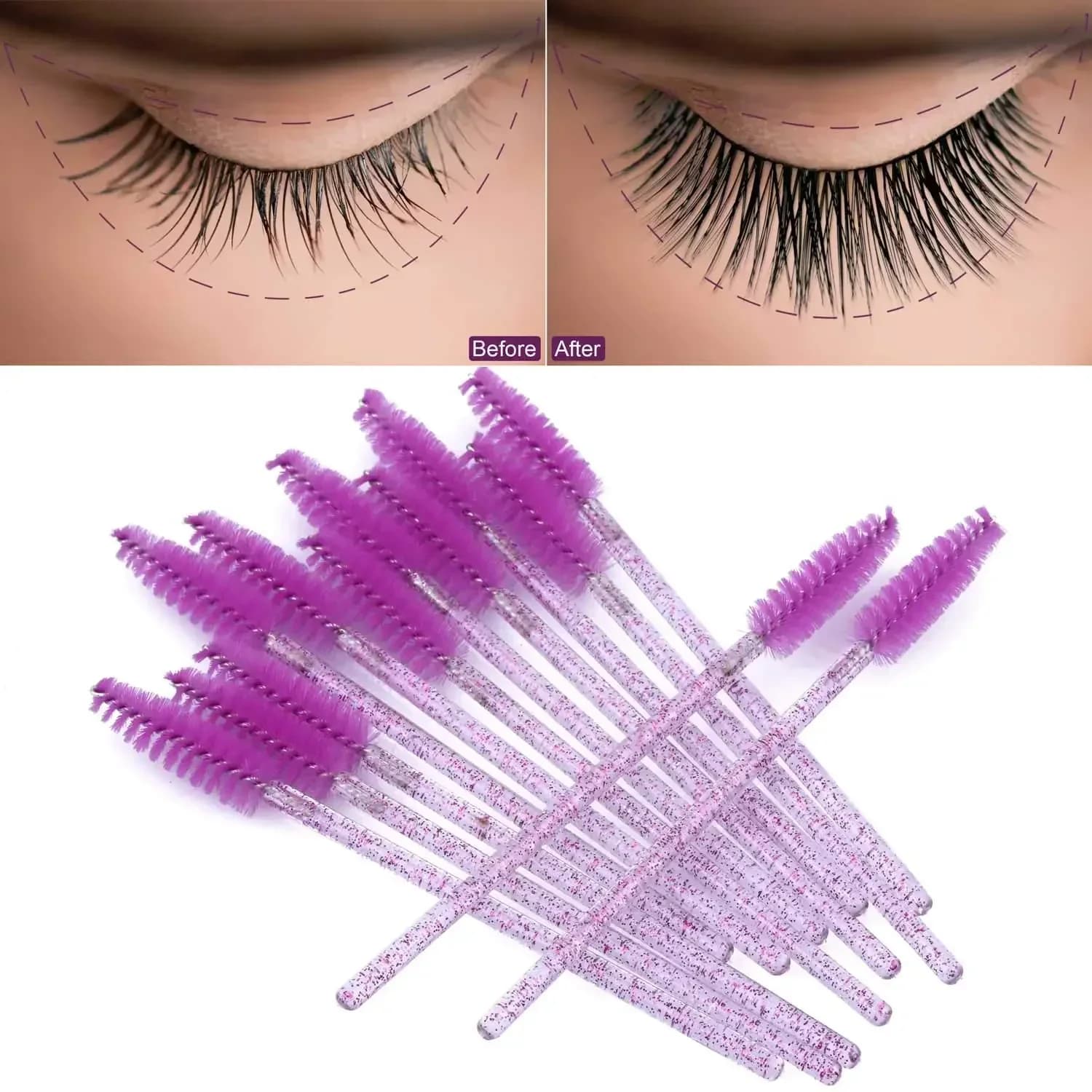 Enlarged 100/500/1000 pcs. Colorful brushes for Extension Eyelashes, Disposable tools for Eyebrows, Mascara slides, Eyelashes Brushes