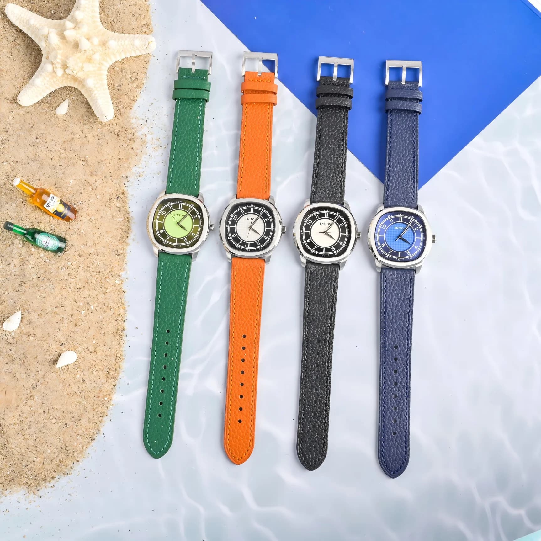 Orologi al Quarzo ENITON con Cinturino in Pelle, Acciaio 316L, Movimento VJ21, Orologio Unisex alla Moda con Vetro Zaffiro