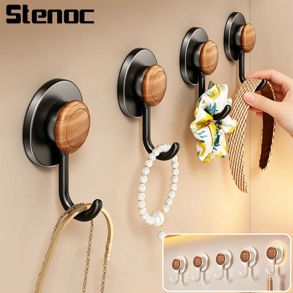 Black Vacuum Suction Cup Hook Reusable Kitchen Bathroom Towel Hooks Robe Holders Punch Free Door Key Clothes Bag Hanger Hook