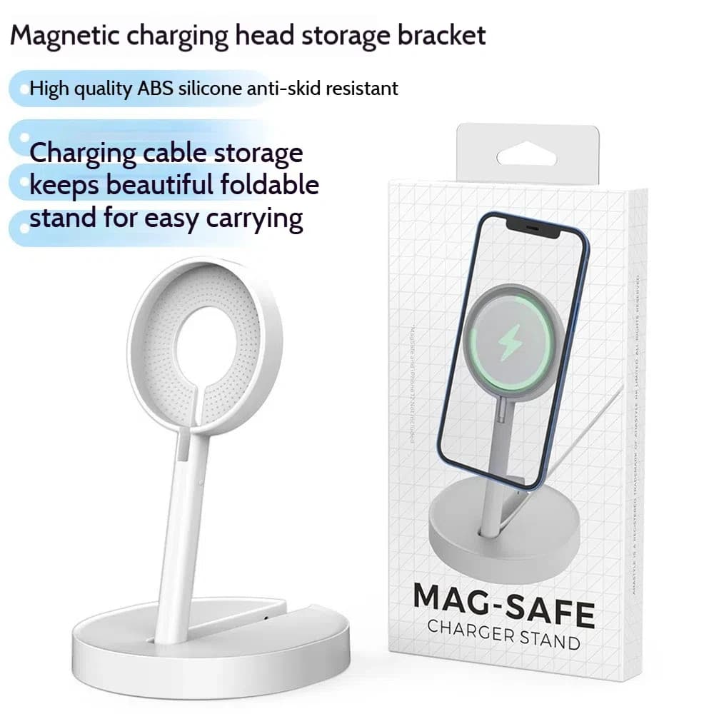Adatto per telefono cellulare Supporto per testa di ricarica MagSafe Base di stoccaggio in plastica pieghevole ABS Gomma antiscivolo