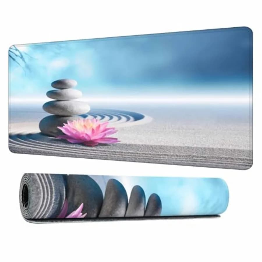 Zen Meditation Harmony Desk Mouse Pad Mat Lotus Flower and Stack of Stones Extended Gaming Keyboard Mousepad for Computer, Home