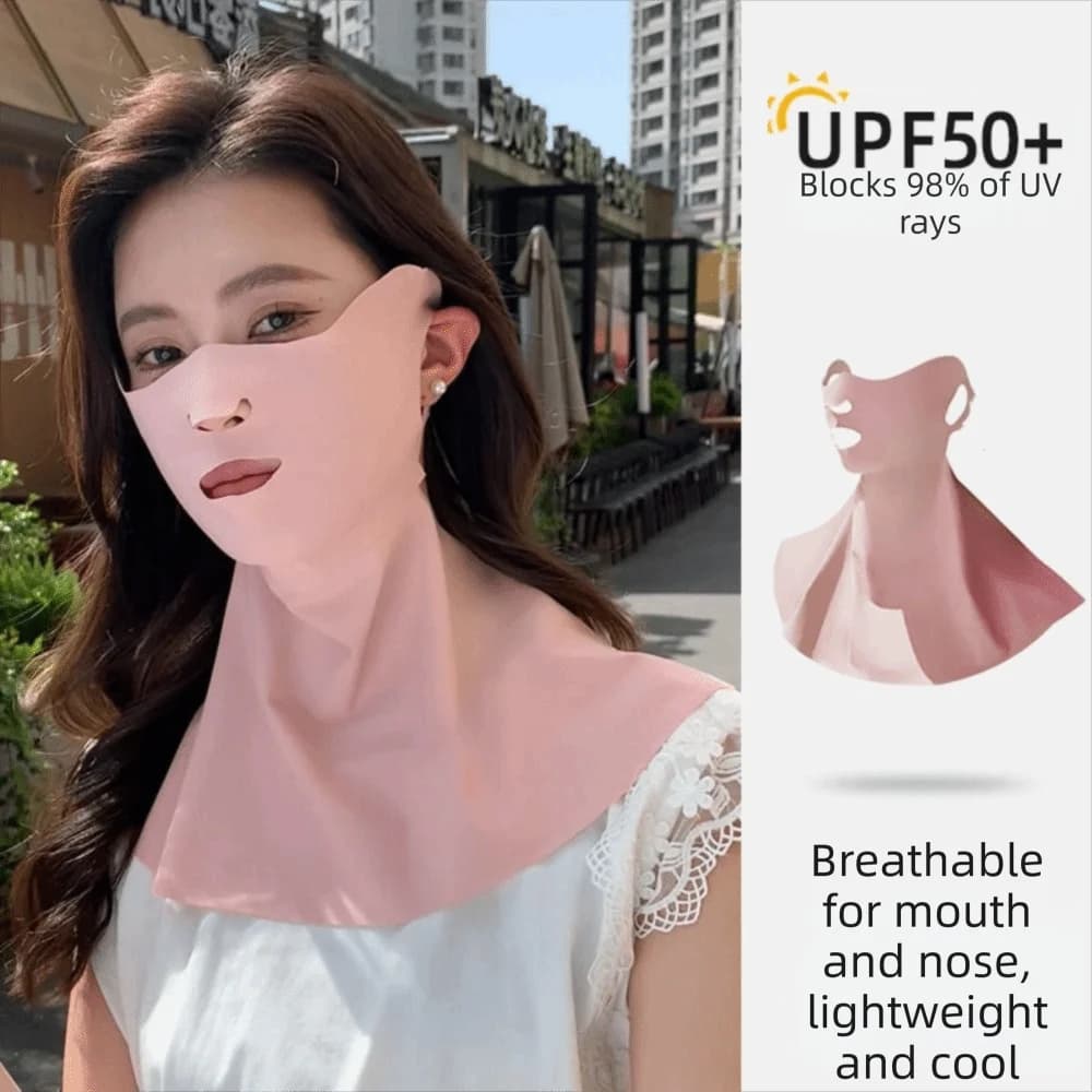 Maschera Protettiva Solare Regolabile e Traspirante, Copertura Facciale Elastica Anti-UV per Ciclismo, Maschera Rinfrescante Monocolore per Donne/Ragazze