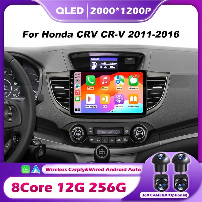 Autoradio Android 16 per Honda CRV CR-V 2011-2016, Lettore Multimediale Stereo con Carplay Wireless, WIFI, 4G, DSP, Navigazione, Senza DVD 2 Din