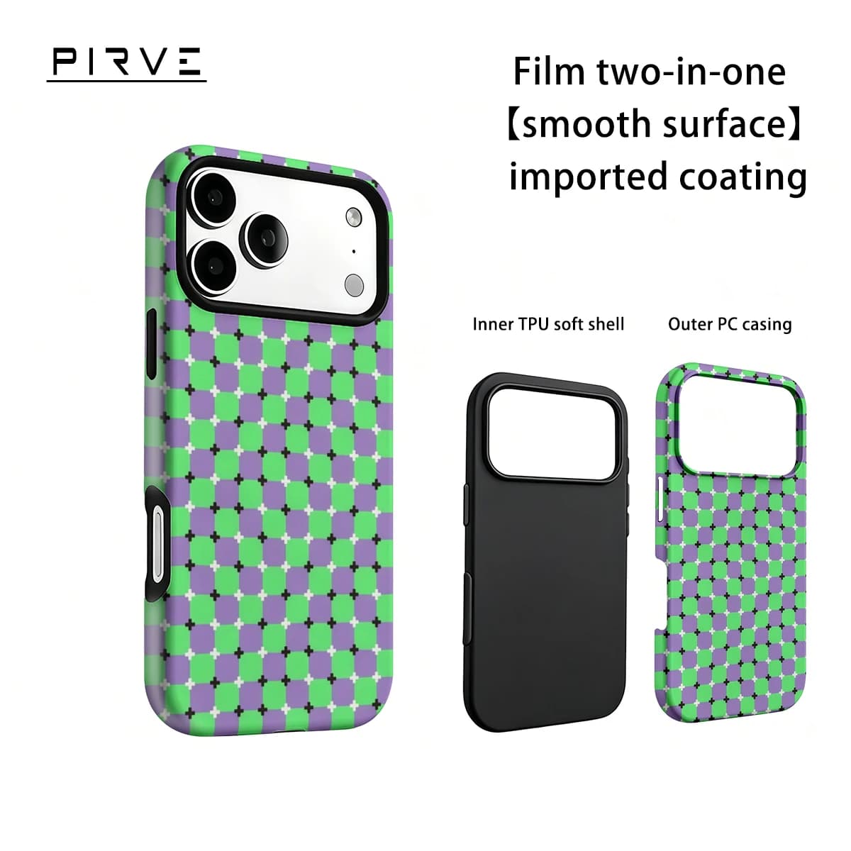Purple Green Checks For IPhone18 17 Must-Haves Phone Case For IPhone 17 15 14 13 16 Pro Max Plus Double-Layer Tough Case