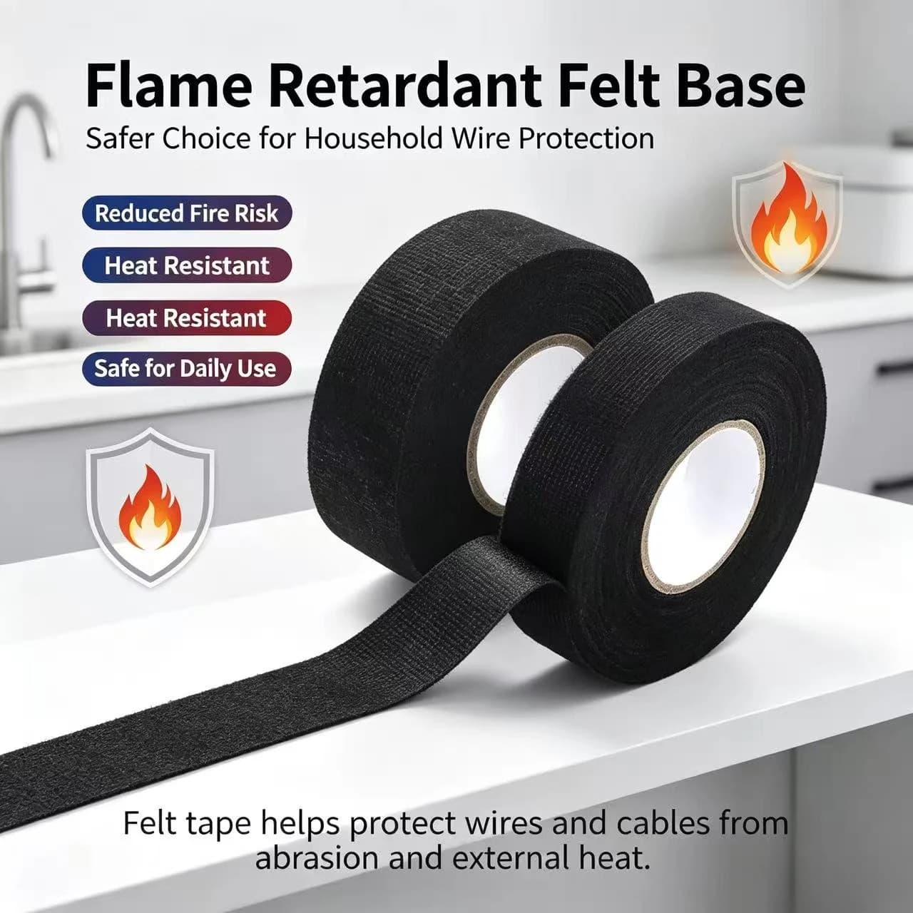 Fleece Cloth Tape, High Temperature Resistant Self-Adhesive Fabric Tape for Cable Wrapping, Household Wire Management