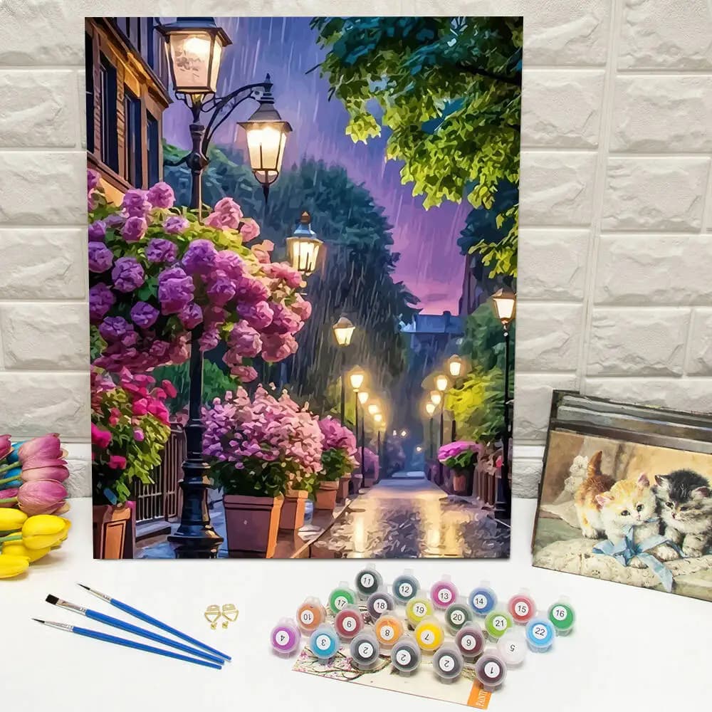 DIY Oil Painting By Numbers Street Light Flower Digital Oil Painting Scenery Crafts Supplies Adults Wall Decor Living Room Gift