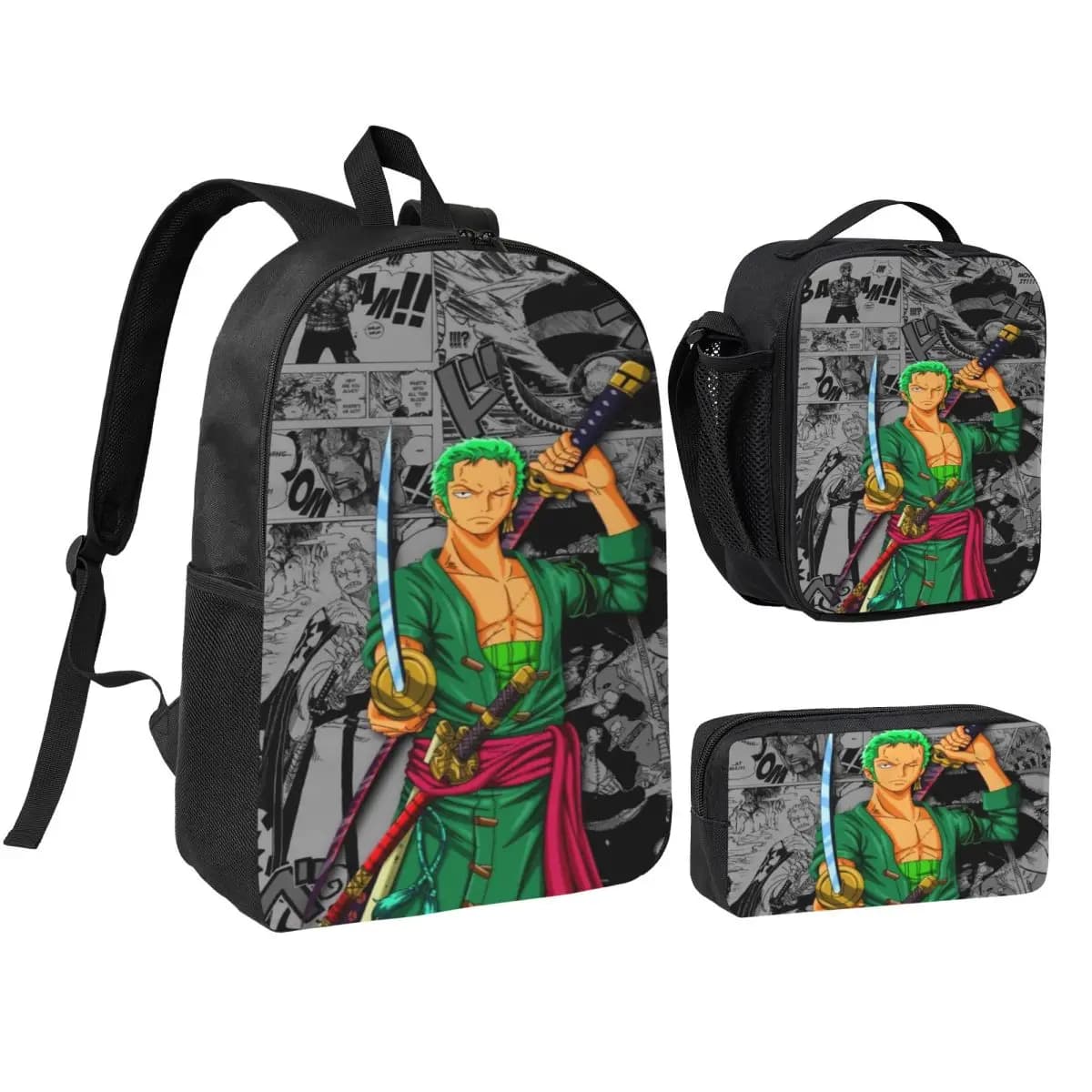 Zaino per bambini Luffys O-one-pieces, borsa per il pranzo, astucci per penne per ragazzi e ragazze, zaini prescolari, zaino leggero per la scuola, set di zaini per libri