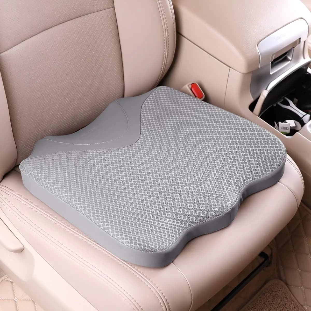 Ergonomic Car Seat Cushion With Memory Foam For Driving Comfort And Posture Support Beige