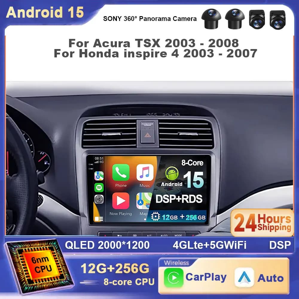 Per Acura TSX 2003 - 2008 Per Honda inspire 4 2003 - 2007 Android 15 Lettore autoradio Android Auto 4G Wifi BT DSP Carplay DVD
