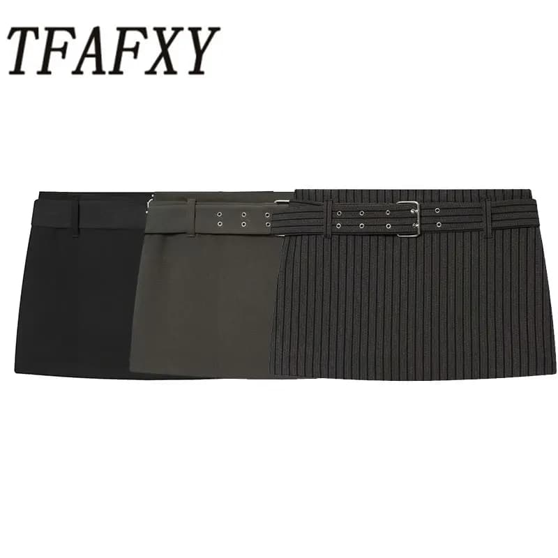 TFAFXY 2026 Women's Sexy Summer Gonna with Side Belt and Hinge, A-Line Model Low Waist, Female Extreme Miniskirt for Club