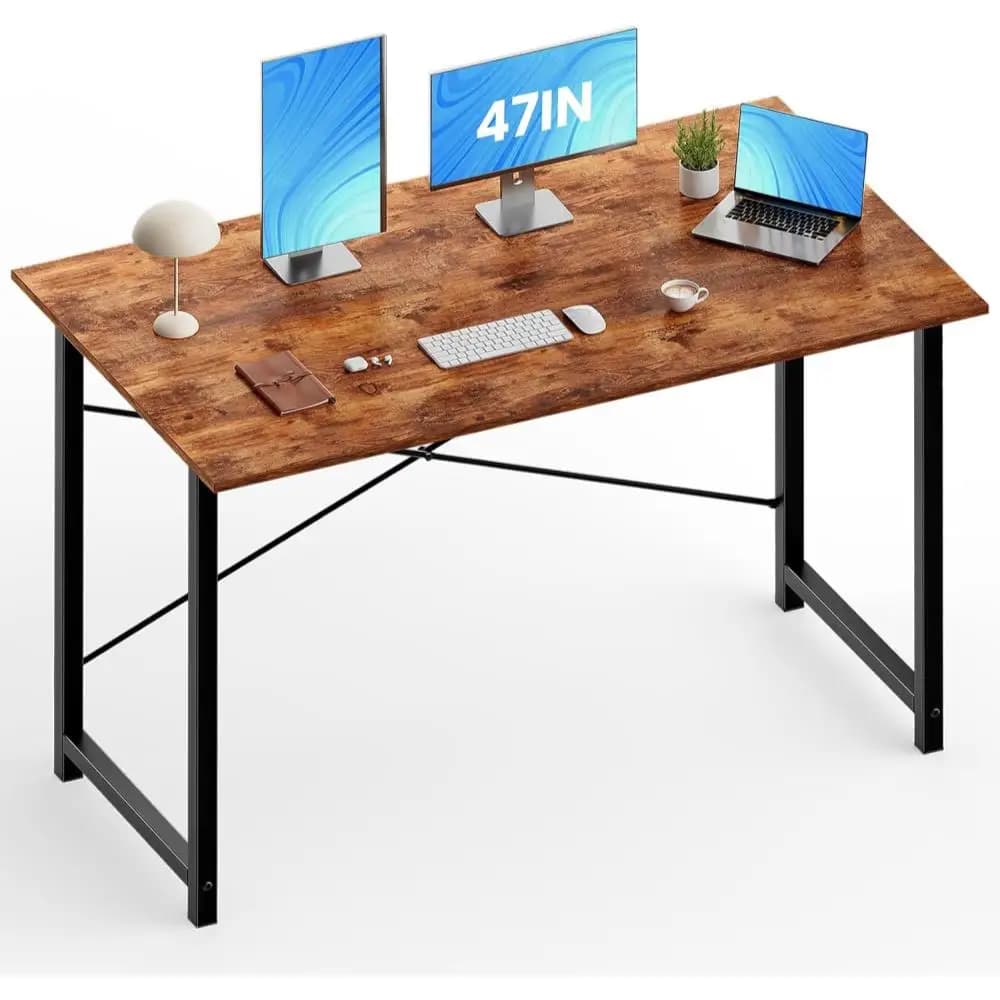 Scrivania per computer, scrivania per ufficio domestico con struttura in metallo, tavolo da lavoro per scrivere e giocare da 47 pollici, per camera da letto, studio, struttura in metallo robusta