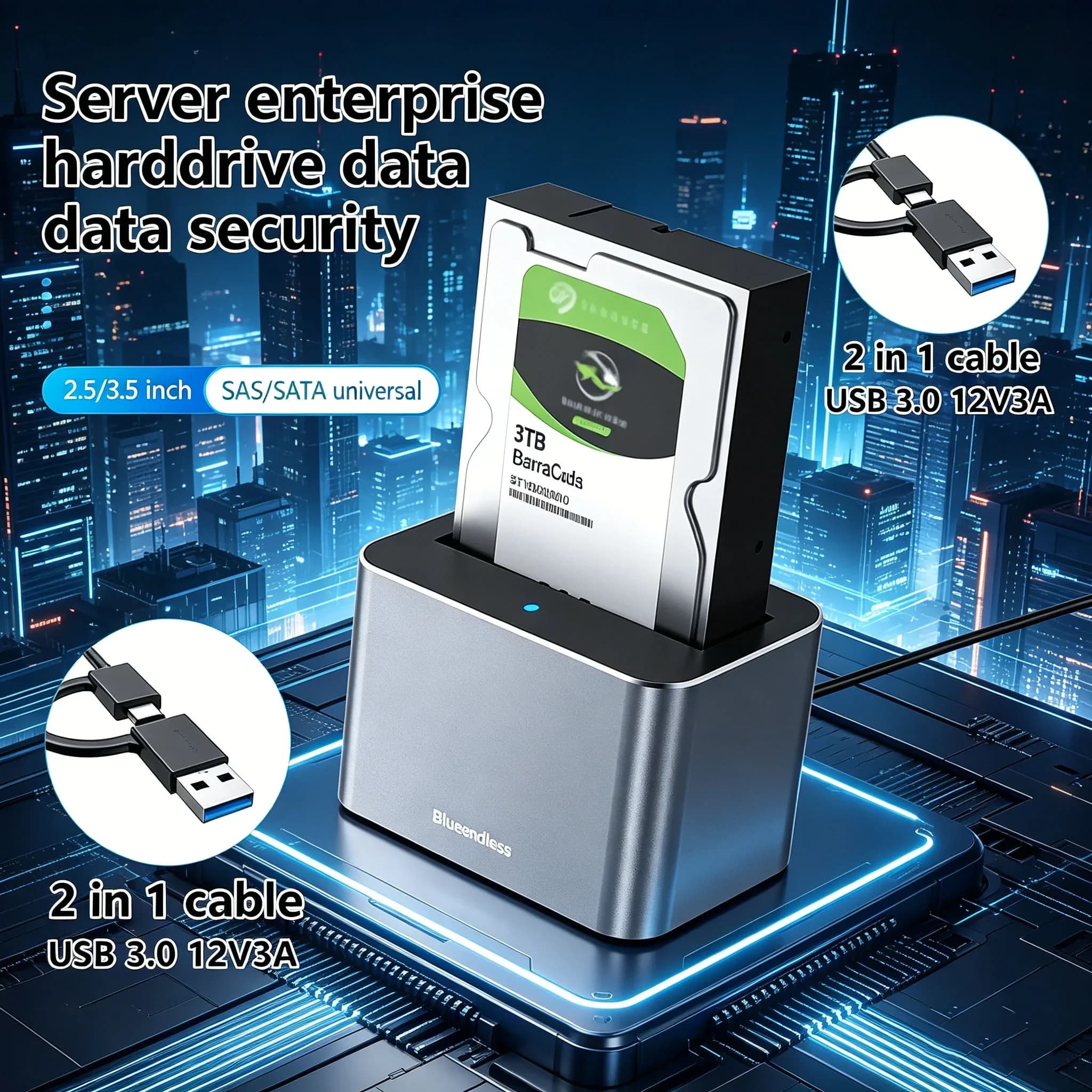 Enclosure per HDD SAS/SATA da 2,5/3,5 Pollici, Docking Station Esterna USB 3.0 per Hard Disk