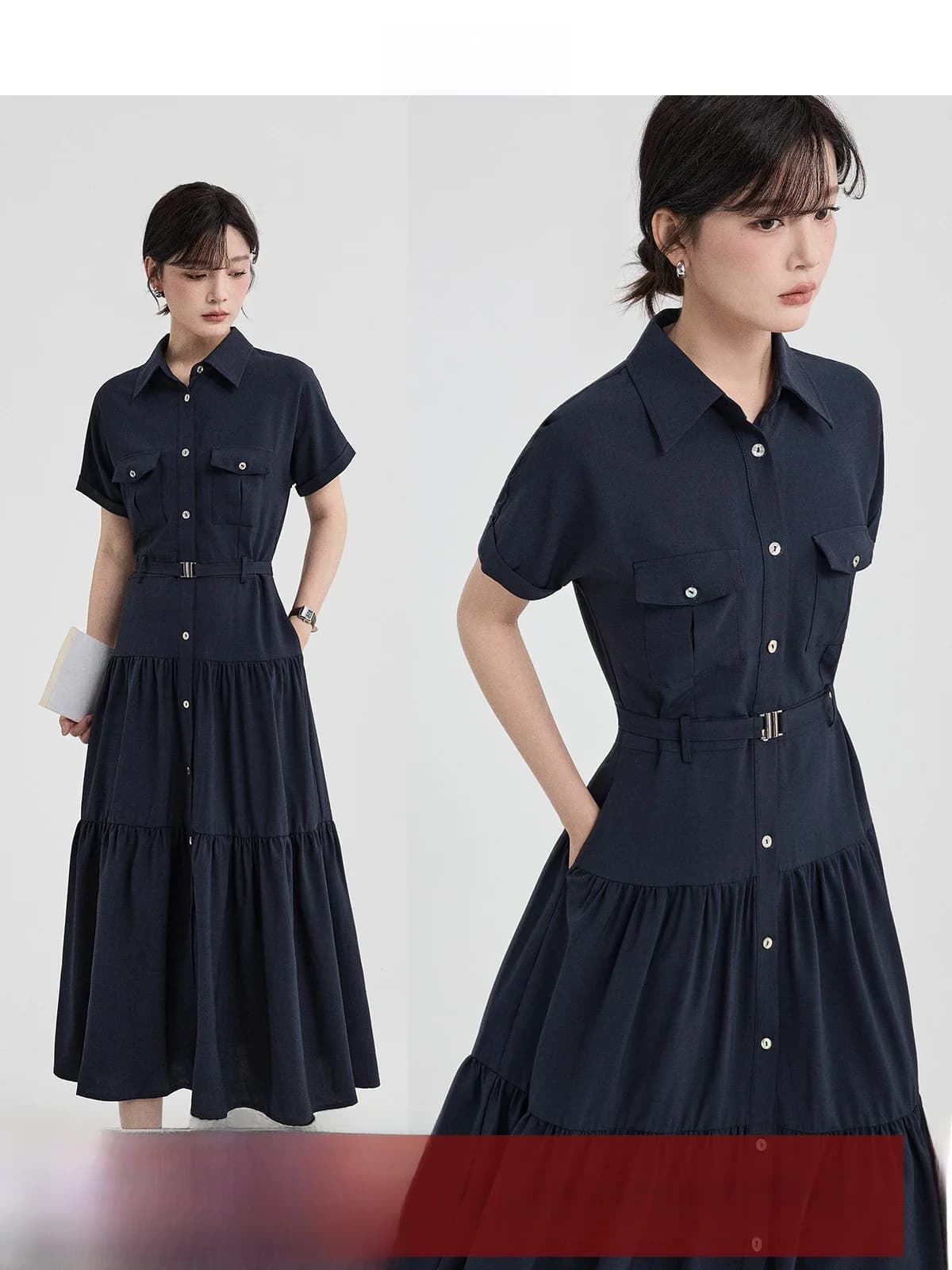 Guier Women's Shirt Dress Slimming Casual Collared Summer New Style A-Line Skirt Button up Short Sleeve Loose Fit Daily Wear