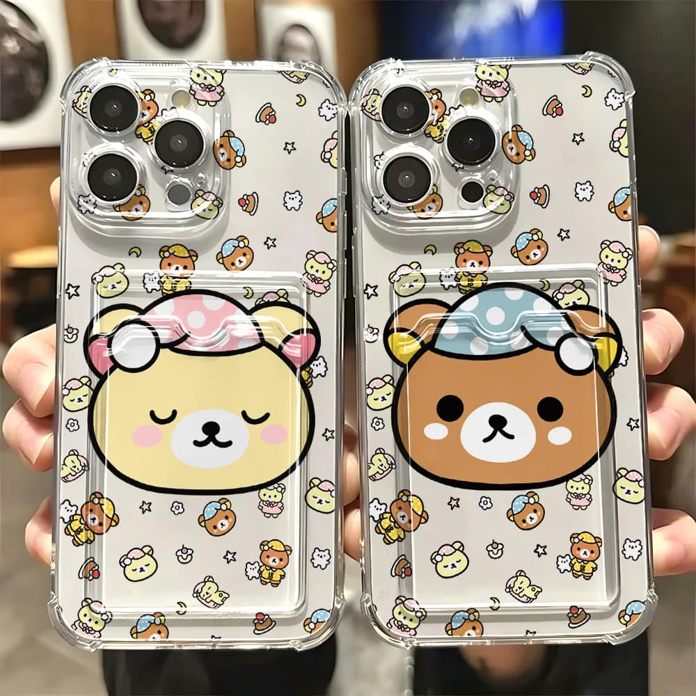 Anime Cute R-Rilakkumas Card Hold Phone Case For Xiaomi 13 12 12T 11 Lite Poco M5 M4 X5 X4 Pro NFC 4G 5G Anti-fall Clear Cover