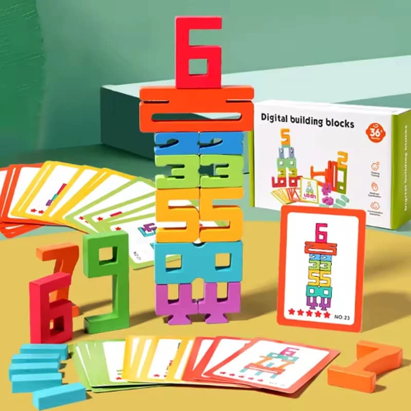 Blocchi di costruzione impilabili in legno Puzzle creativo digitale Giocattoli educativi per bambini Montessori Colore Building Block Giocattoli Regalo