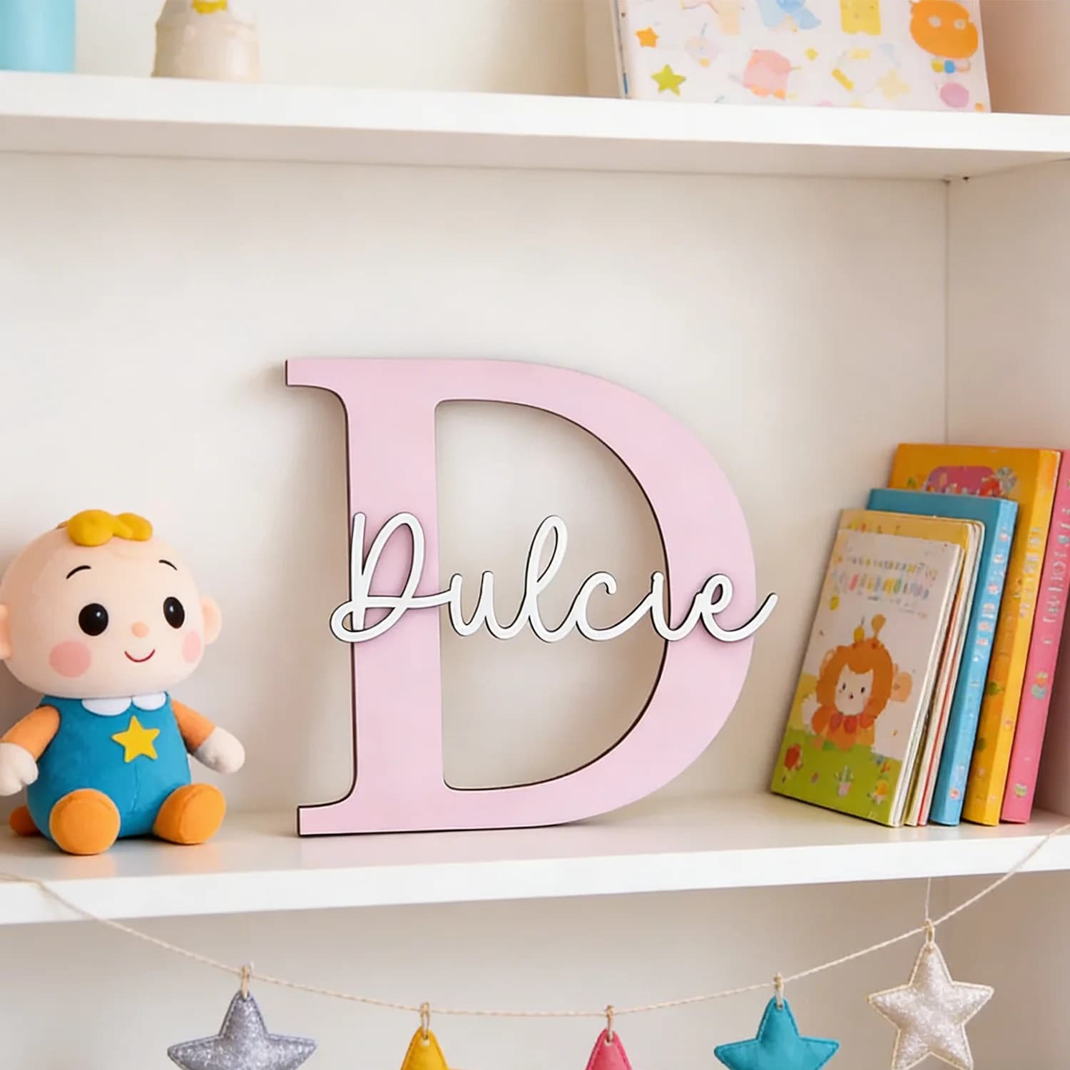 1pc Custom Pink Letter Wooden Name Sign Personalized Script Text Tabletop Wall Bedroom Decor Plaque