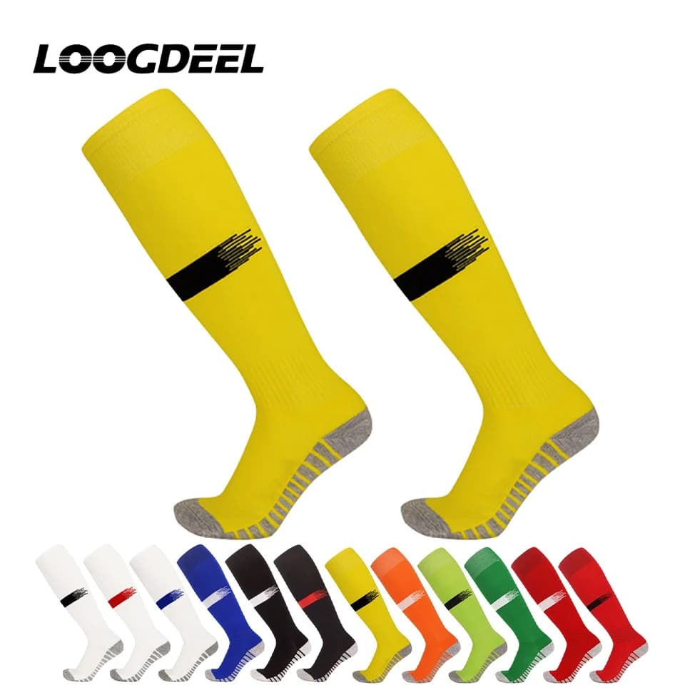 Loogdeel 1 pair of men's non-slip football socks, sports socks with thick pillow, anti-slip, over the calf, for baseball, rugby
