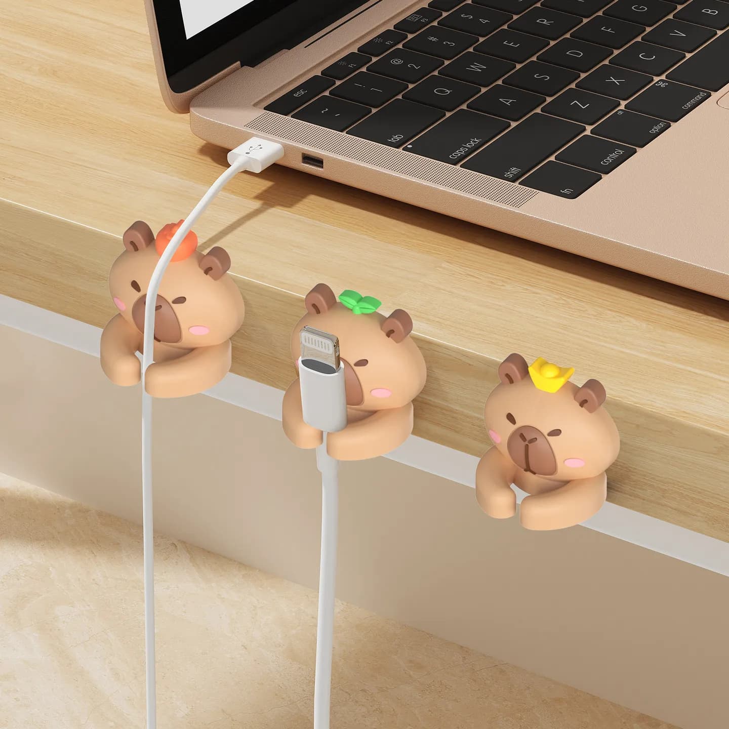 2/3 pezzi carino Capybara organizzatore di cavi da tavolo clip per cavi USB gestori supporto autoadesivo per fissaggio avvolgicavo dati per telefono cellulare