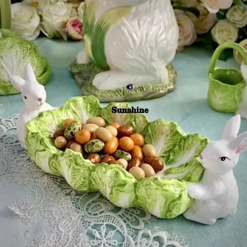 Piatto in ceramica europea per cavoli cinesi, coniglietti e frutta, piatto per snack di frutta secca, contenitore per burro e crema, forchetta per frutta, barattolo, decorazione da tavola