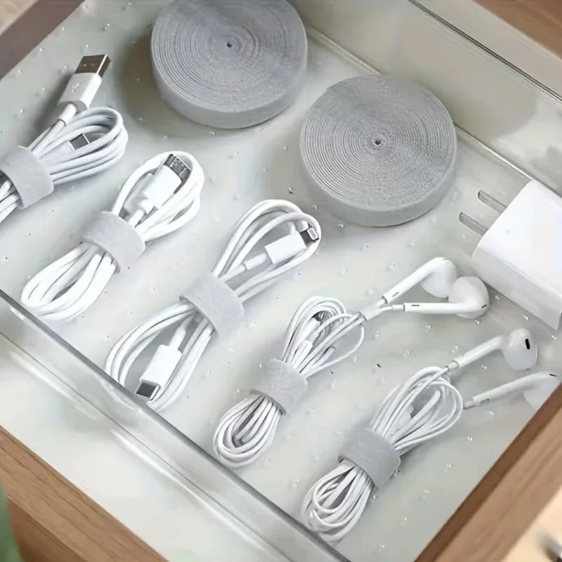 Organizzatore di Cavi con Chiusura a Strappo da 1M, Fascette per Cavi, Avvolgicavo, Protezione per Cavi USB, Gestione Cavi per Auricolari e Mouse