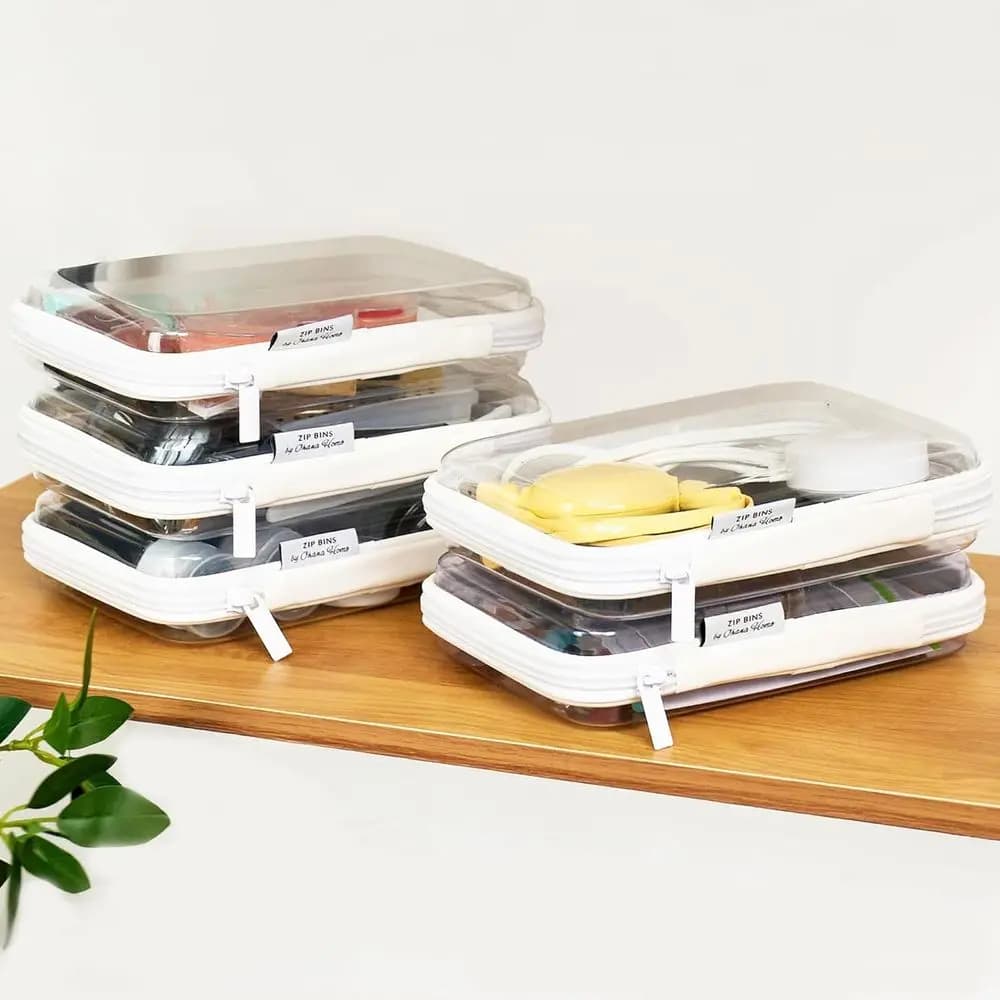 Buste trasparenti con cerniera Guscio rigido - Contenitori trasparenti per l'organizzazione domestica - Astuccio impilabile con cerniera per organizzare Pl